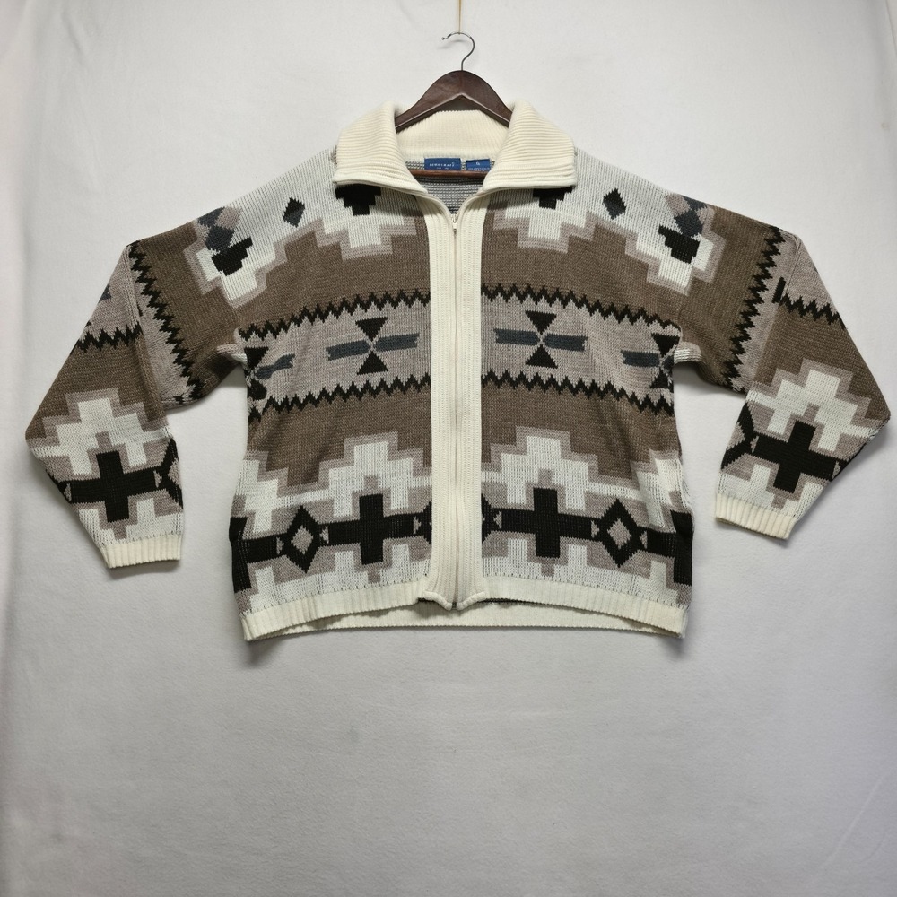Vintage Towncraft Men's Full Zip Aztec Southwestern Cardigan Sweater Size XL USA